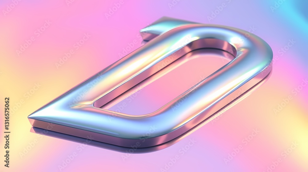 Chromatic Chrome: A sleek, chrome-finished letter 'D' gleams against a vibrant, multicolored gradient background, creating a modern and eye-catching design element. Chromatic Chrome: A sleek, chrome-finished letter 'D' gleams against a vibrant, multicolored gradient background, creating a modern and eye-catching design element.
