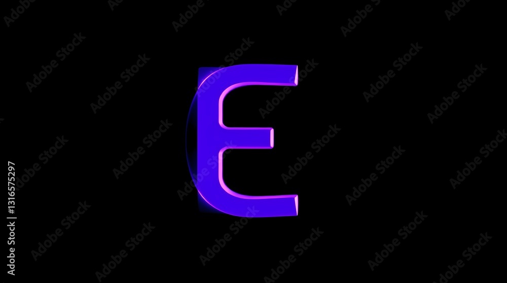 Letter E: An artistic representation of the letter 'E', vividly illuminated with a bright purple glow against a stark black backdrop, creating a dramatic visual impact. Letter E: An artistic representation of the letter 'E', vividly illuminated with a bright purple glow against a stark black backdrop, creating a dramatic visual impact.