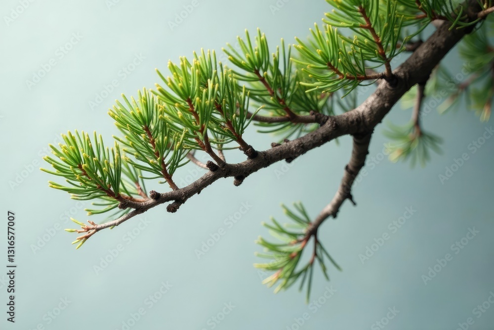 Twisted Korean pine branch against soft gray background, tree, texture Twisted Korean pine branch against soft gray background, tree, texture