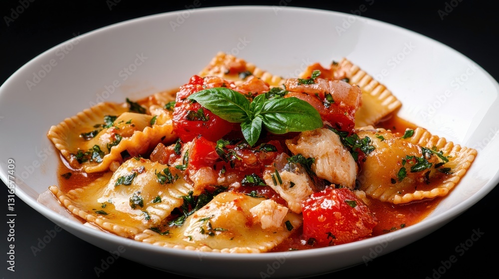 Creamy Garlic Ravioli with Fresh Basil Garnish Creamy Garlic Ravioli with Fresh Basil Garnish