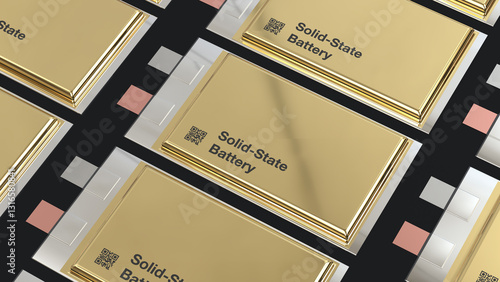 solid state batteries, Next Generation SSB pouch cell solid-state electric vehicle battery, High Energy Density Energy storage, production accumulator cell modules automotive manufacture, 3d render
