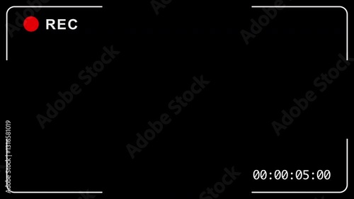 Video recording camera screen. Video recording template. Recording with red flashing circle. Frame with video surveillance interface.