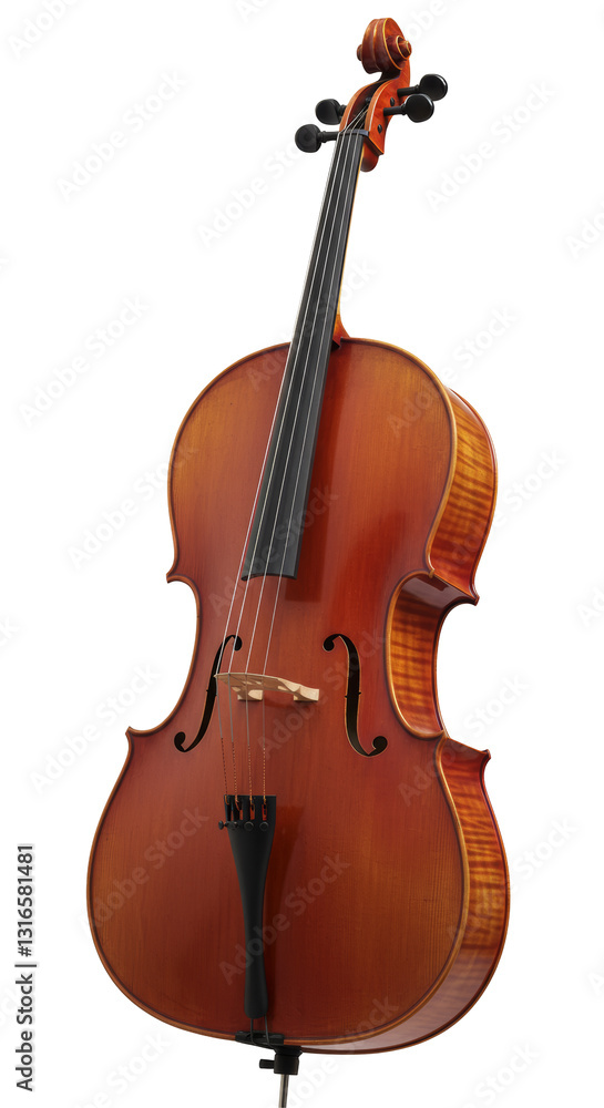 Fototapeta premium Elegant Wooden Cello with Rich Tones and Warm Hues on Transparent Backgrounds.A detailed cello