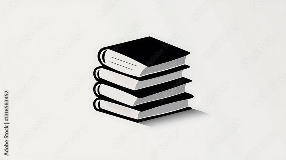 Crisp black book stack icon with minimalist detailing on white background
Crisp black book stack icon with minimalist detailing on white background