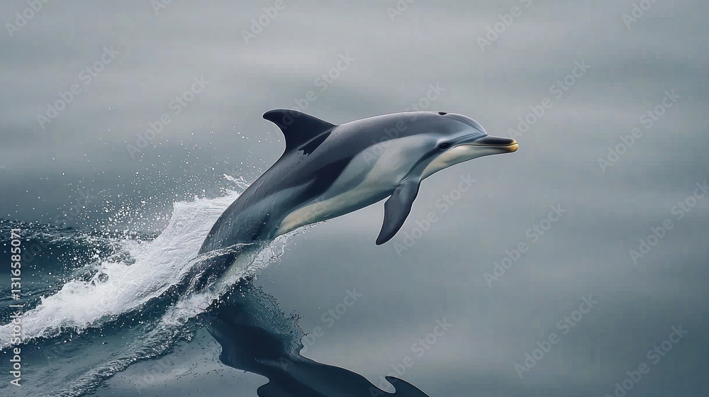 Fototapeta premium Dolphin leaping from ocean, splashing water.