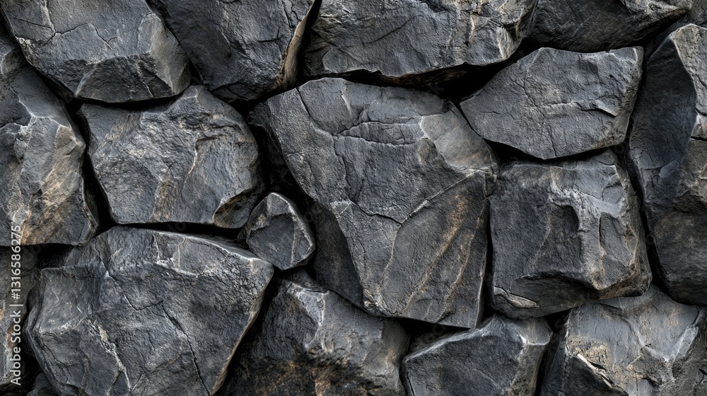 A close up view showcasing textured dark gray rocks together A close up view showcasing textured dark gray rocks together