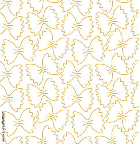 Seamless pattern with contour farfalle pasta. Simple background in doodle style