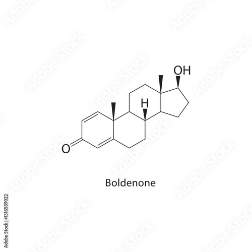 Boldenone skeletal structure. Steroid compound schematic illustration. Simple diagram, chemical formula.
