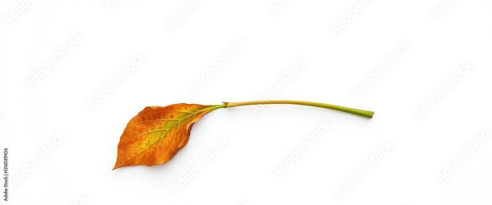 Fototapeta premium Single, wilting leaf isolated on pure white backdrop, leaf, photo