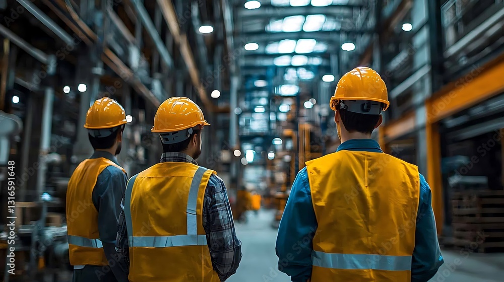 Factory Workers Safety Gear Industrial Teamwork Factory Workers Safety Gear Industrial Teamwork