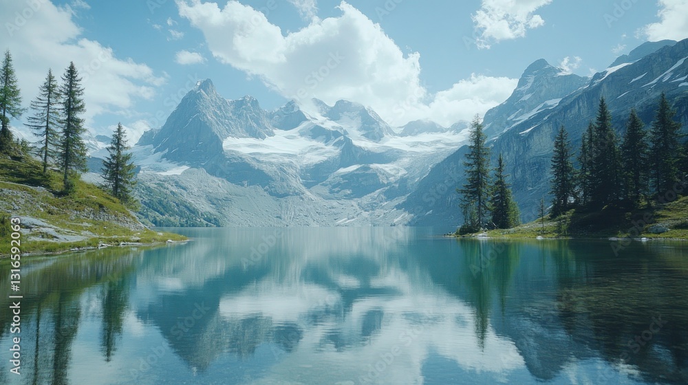 Serene Alpine Lake Reflecting Mountains Serene Alpine Lake Reflecting Mountains
