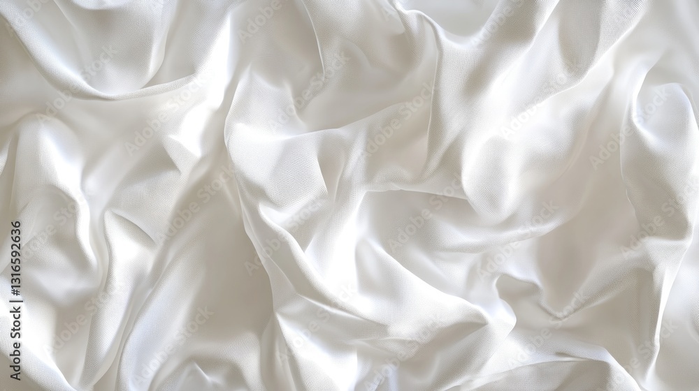 White silky fabric with flowing folds and subtle highlights throughout White silky fabric with flowing folds and subtle highlights throughout
