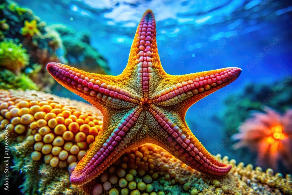 Stunning macro shots of starfish; intricate details, vibrant ocean life. Stunning macro shots of starfish; intricate details, vibrant ocean life.