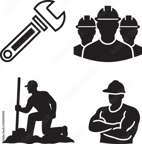 Wallpaper Mural Labour Day Icon Silhouettes, Black and White Silhouette Illustrations of Construction Workers Torontodigital.ca
