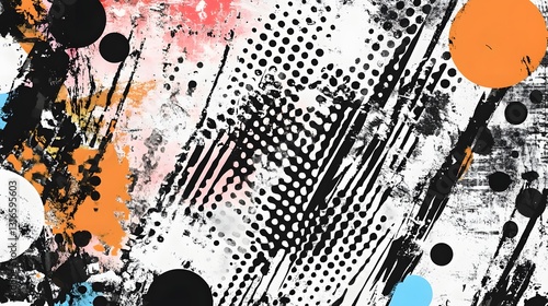 Vibrant abstract background with bold brush strokes ink splatters and dynamic textures  Energetic and expressive mixed media art with a grungy contemporary style