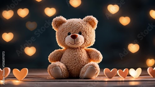 Wallpaper Mural Cute teddy bear with heart-shaped decorations in soft focus setting, perfect for romantic themes and children's nostalgia, warm and inviting atmosphere Torontodigital.ca