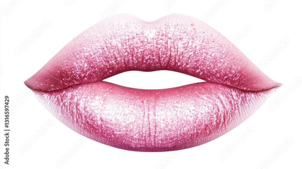 Obraz premium A pink lipstick kiss mark in detailed clipart style, isolated on a white background, featuring crisp, sharp edges.