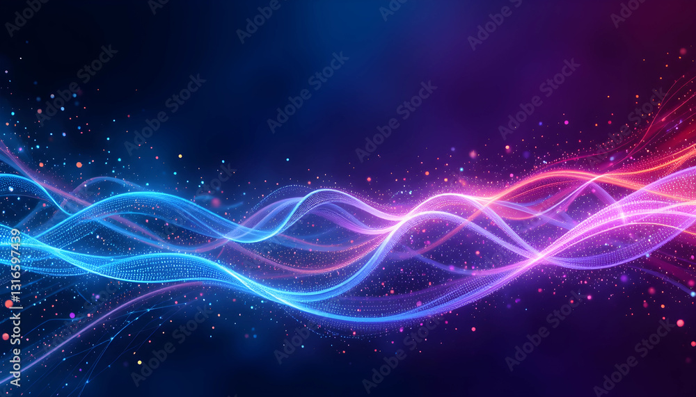 Fototapeta premium Abstract Colorful Wave Lines with Sparkling Particles