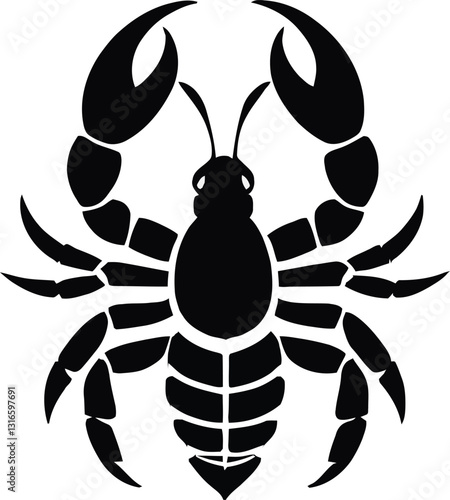 A black and white logo type scorpion silhouette design