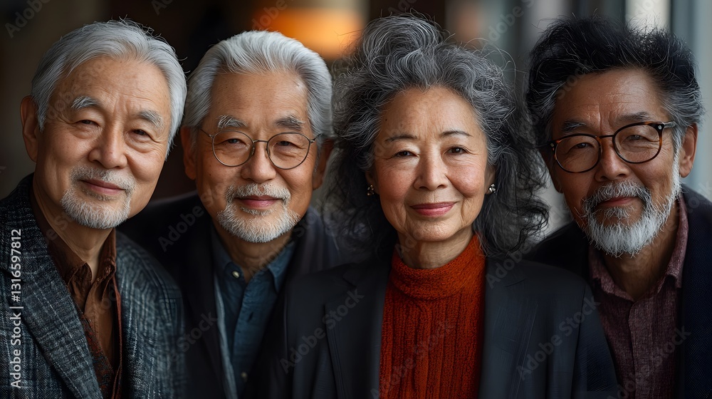 Obraz premium Group of older men and women celebrating self-care, natural aging, graceful beauty