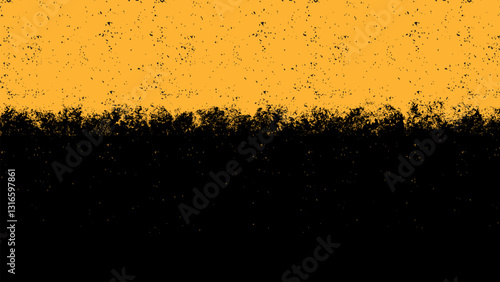 The black grunge background contrasts with a striking yellow color.