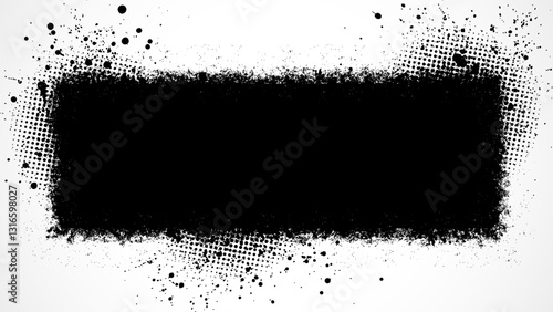 A grunge-style black stripe in the middle of a white background with halftone dots.
