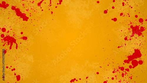 Yellow grunge background smeared with blood drops.