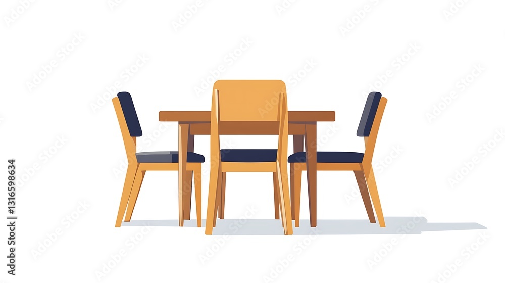 Modern gray dining table icon with four symmetrical chairs on a white background
Modern gray dining table icon with four symmetrical chairs on a white background
