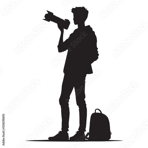 Freelance Photographer silhouette, capturing stories with independence - Photographer illustration - Minimalist Photographer vector - Profession silhouette
