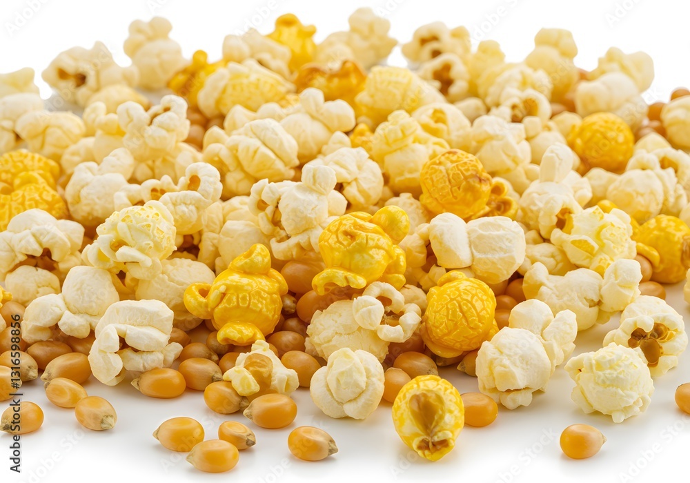 Pile of Popcorn with Corn Kernels on White Background Studio Shot Pile of Popcorn with Corn Kernels on White Background Studio Shot