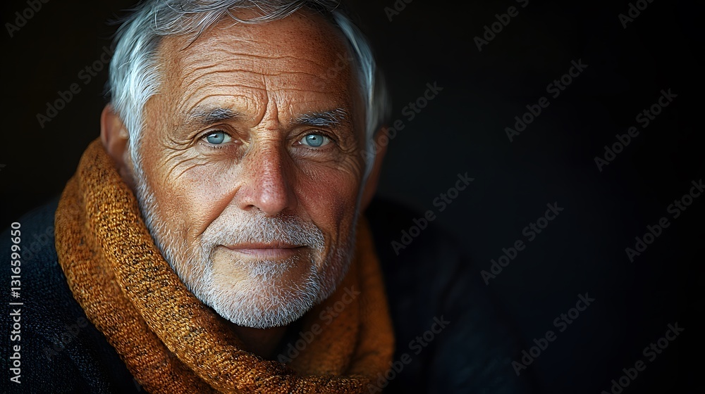 Obraz premium Elderly man with vitiligo and silver hair, aging gracefully, wisdom through experience