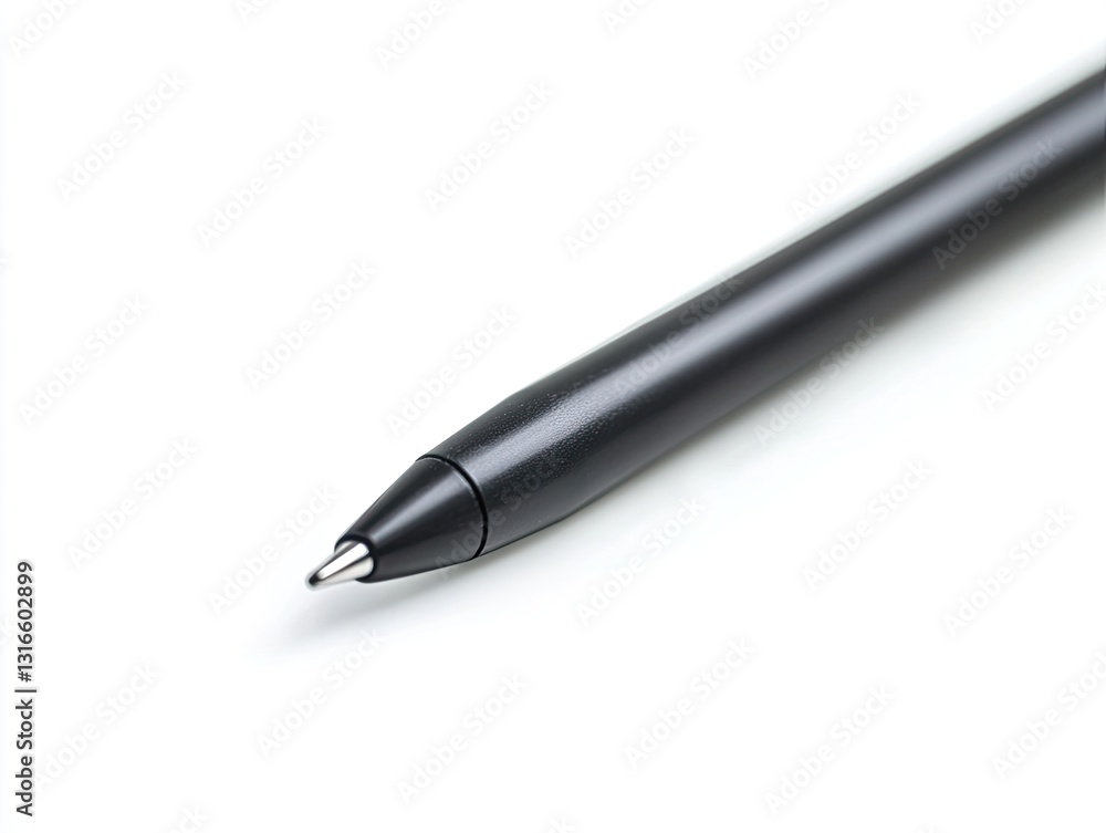 Sleek black stylus against a pristine white backdrop in precise detail Sleek black stylus against a pristine white backdrop in precise detail