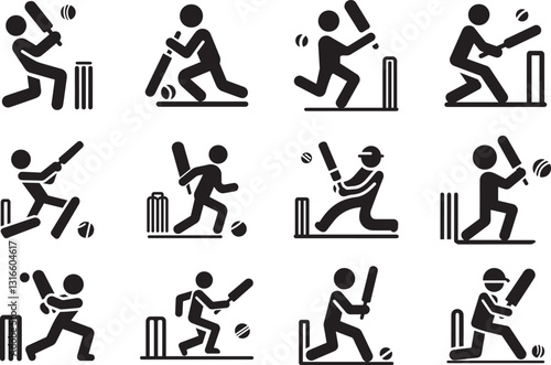 Stick Figure Character Batting in Cricket Match