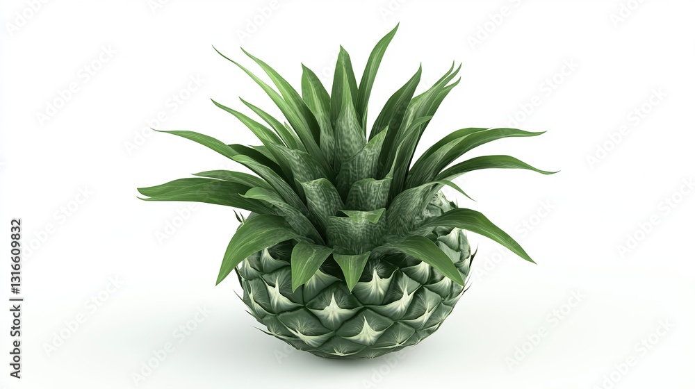 Fototapeta premium 3D Illustration of Tropical Pineapple with Green Leaves and Detailed Texture - Perfect for Food, Nutrition, and Summer Designs