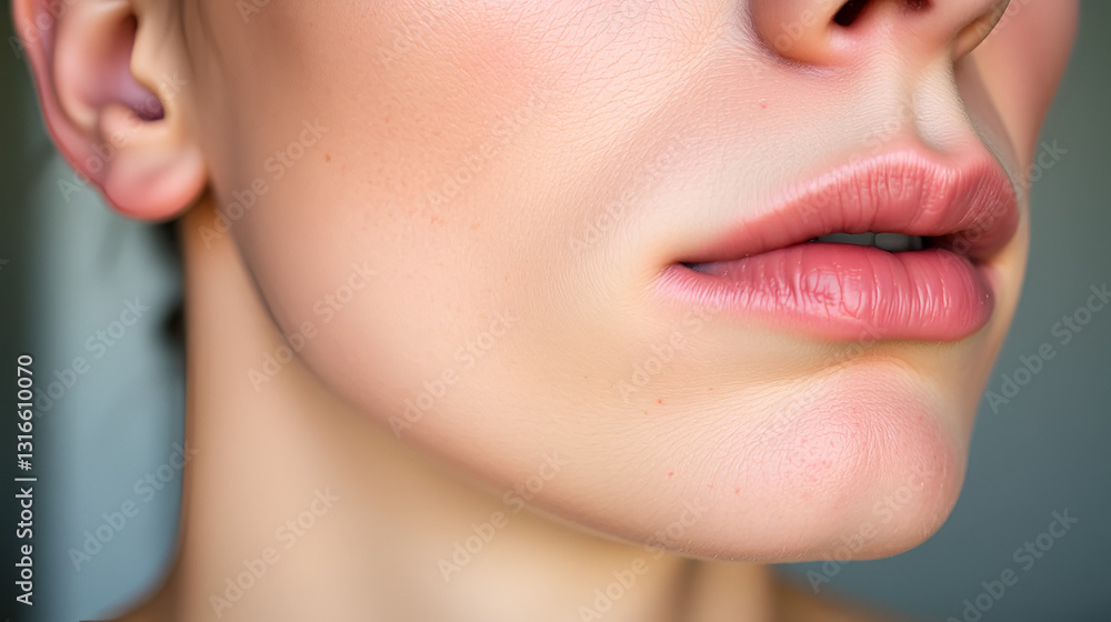 Obraz premium Dry skin condition affecting the chin area observed in a close-up view during daylight hours