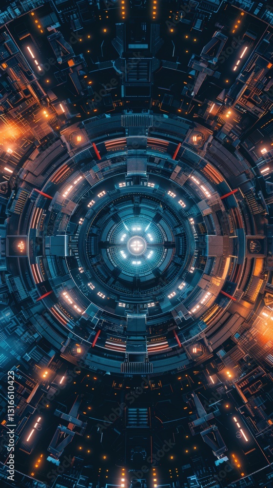 Fototapeta premium Futuristic technology background with vibrant lights and intricate patterns resembling a sci-fi energy core.