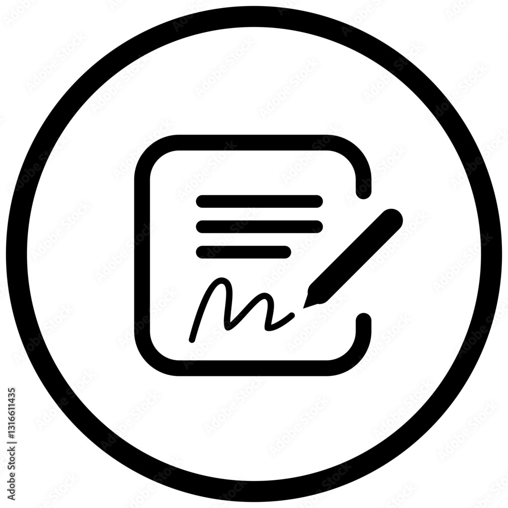 A Signed Document, A Promise Kept, A Deal Sealed, Signifying Agreement And Commitment, In Bold Black Lines On A White Background