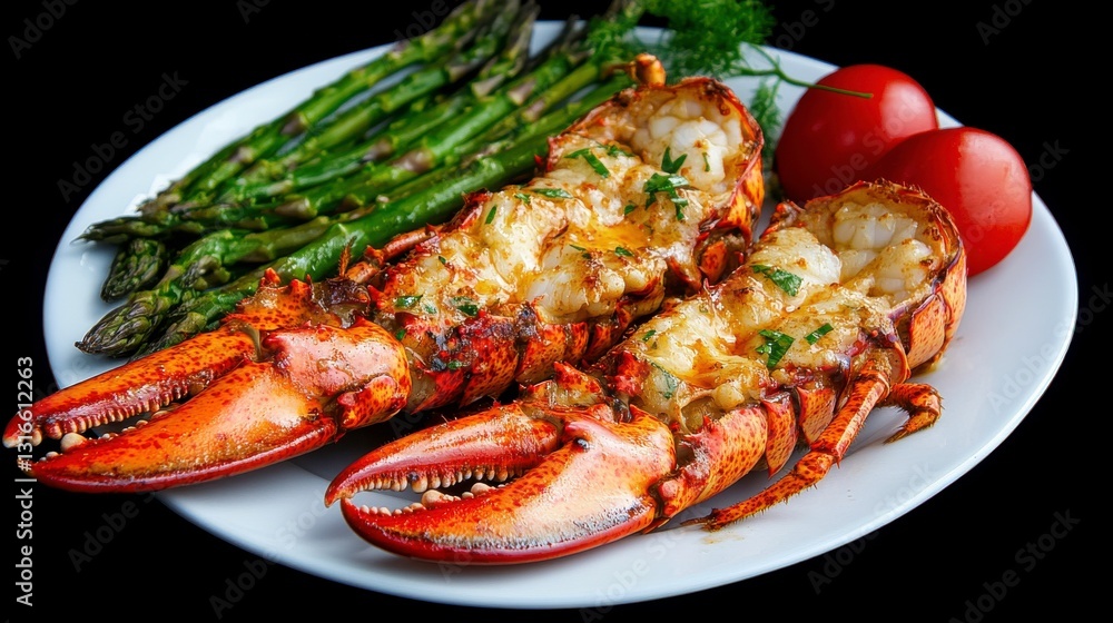 Grilled Lobster Tail with Garlic Butter and Asparagus Grilled Lobster Tail with Garlic Butter and Asparagus
