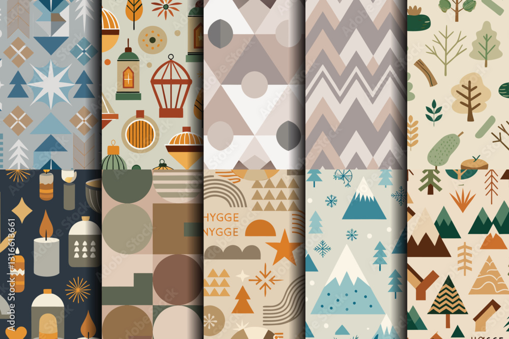 A collection of cozy holiday-themed patterns in warm tones and festive designs. A collection of cozy holiday-themed patterns in warm tones and festive designs.
