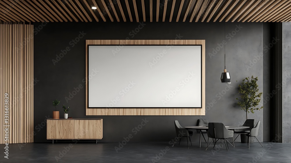 Modern Office Interior with Large Blank Canvas Mockup AI Generated Modern Office Interior with Large Blank Canvas Mockup AI Generated