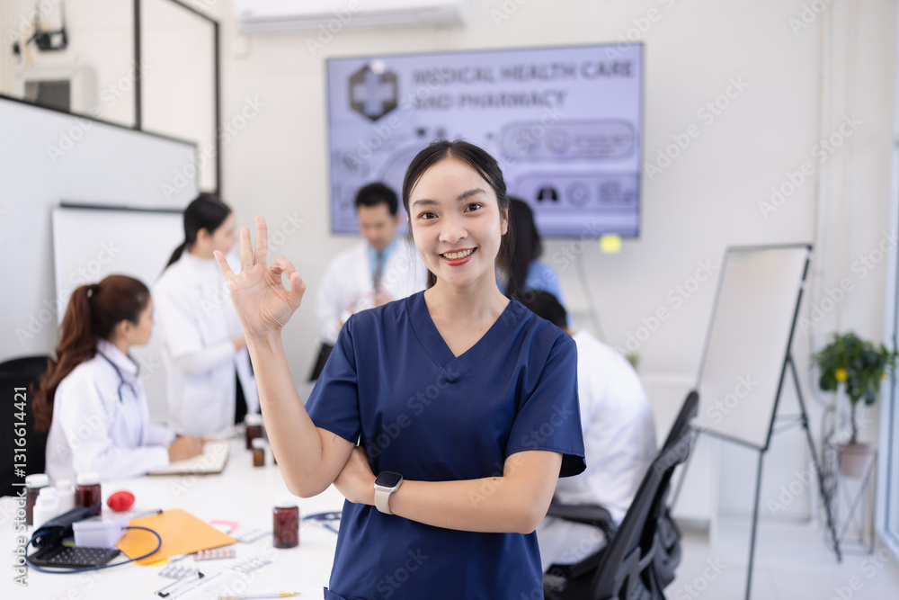 Obraz premium Female doctor standing with arms crossed, Healthcare and medical concept.