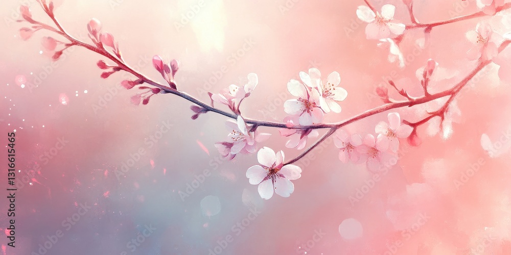 Beautiful branches of cherry blossoms against a soft pink background Beautiful branches of cherry blossoms against a soft pink background