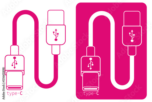 USB Type C wire and cable vector icons set with clear design and usability features