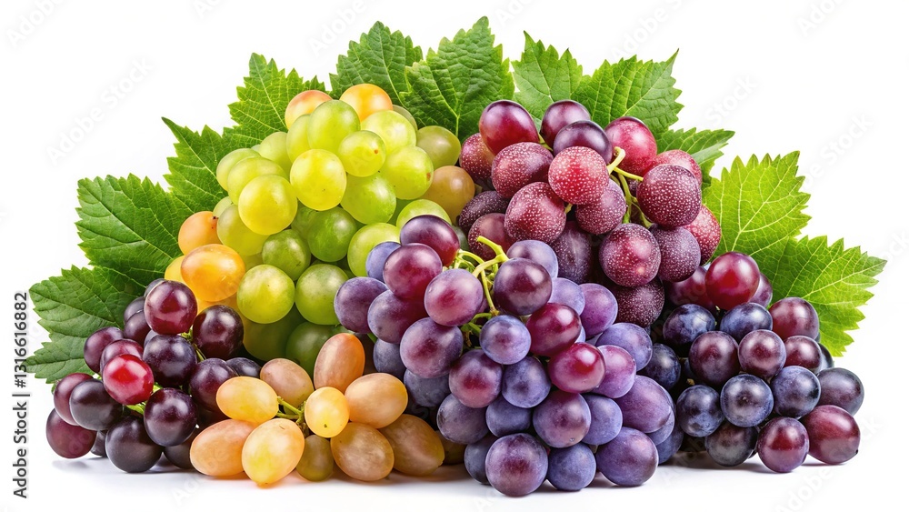 Assorted Fresh Grape Bunches Isolated on Transparent Background - Stock Photo Assorted Fresh Grape Bunches Isolated on Transparent Background - Stock Photo