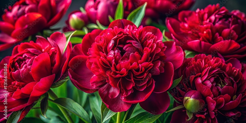 Luxurious Dark Red Peony Blooms: High-Resolution Stock Photo of Rich Floral Composition Luxurious Dark Red Peony Blooms: High-Resolution Stock Photo of Rich Floral Composition
