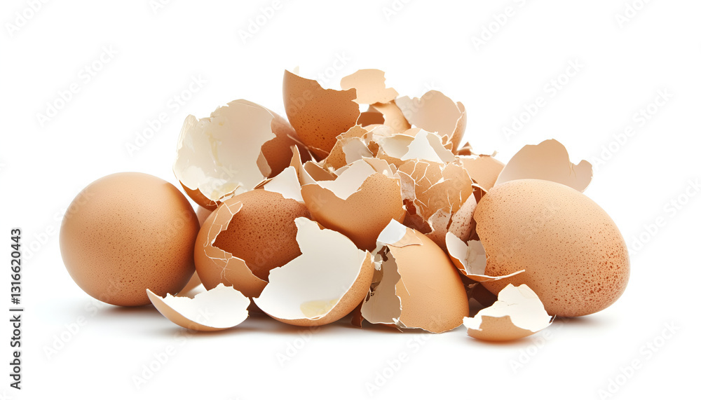 Pile of broken eggshells isolated on white Pile of broken eggshells isolated on white