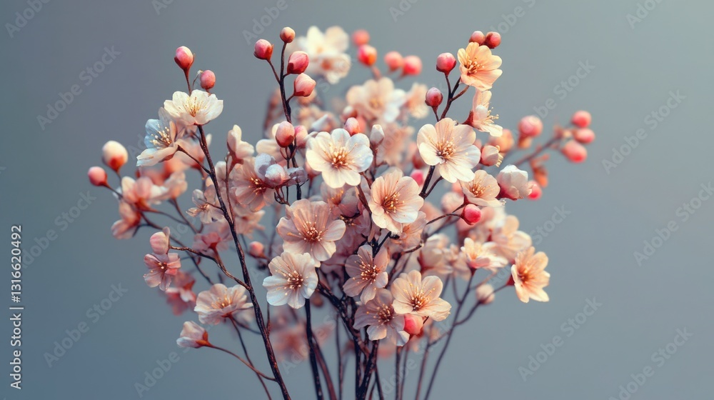 Bright spring flowers arranged in a simple vase, with soft pink and peach hues. Bright spring flowers arranged in a simple vase, with soft pink and peach hues.