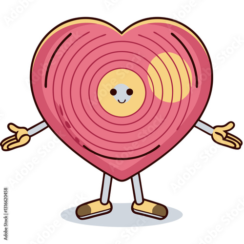 Whimsical heart-shaped vinyl character with friendly demeanor and retro vibes