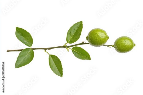 Wallpaper Mural A fresh green lime branch featuring two limes and vibrant leaves against a white background. Torontodigital.ca