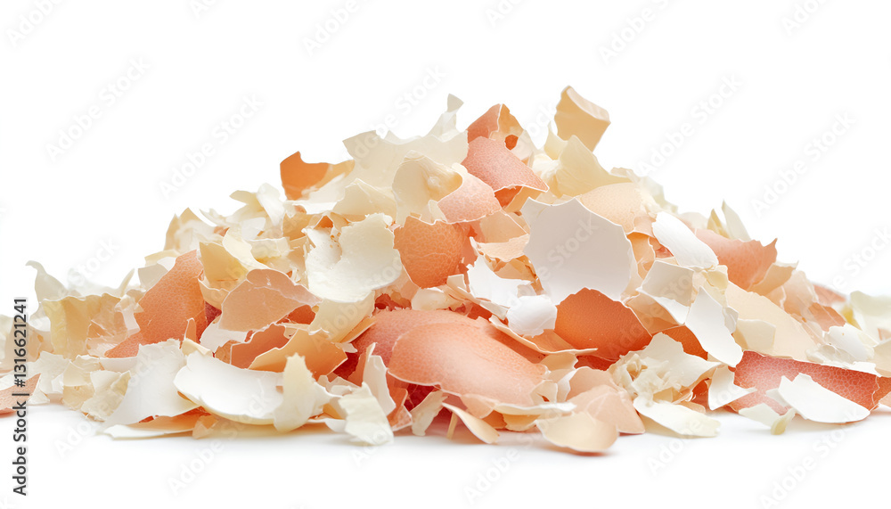 Pile of broken eggshells isolated on white Pile of broken eggshells isolated on white